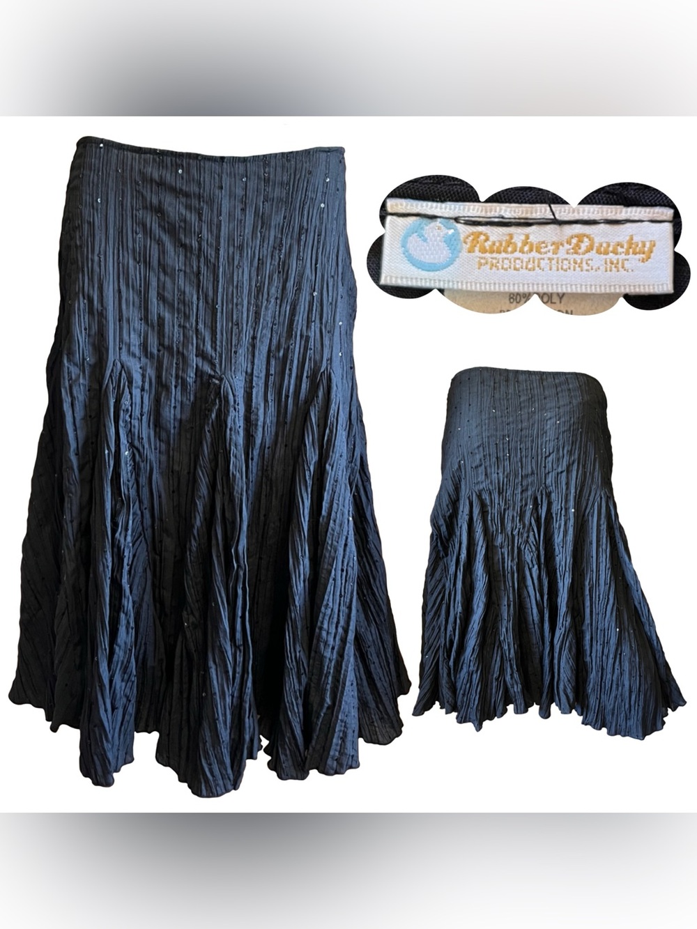 Vintage RD Productions Black Pleated Black Sequin Festival Skirt